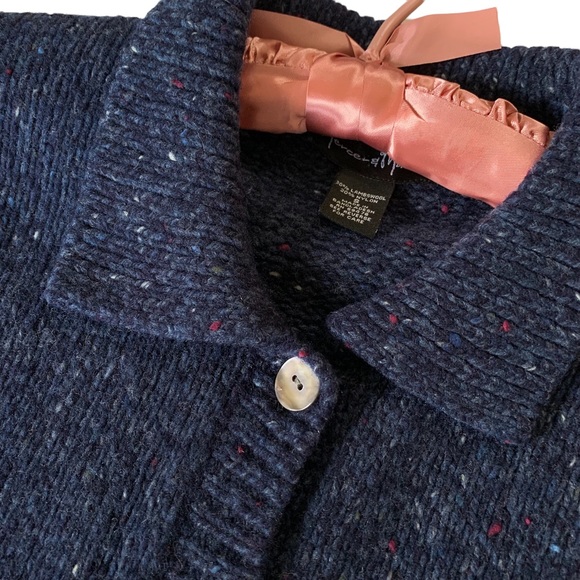 MERCER & MADISON LAMBSWOOL BLUE LONGLINE BUTTON DOWN CARDIGAN SWEATER - Picture 10 of 16